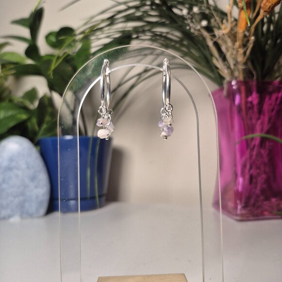 Handmade 925 Sterling Silver Hoops with Amethyst Chip Beads - Picture 4 of 4